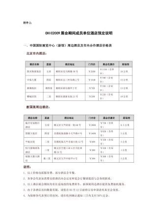 CHIC2009展会期间成员单位酒店预定说明