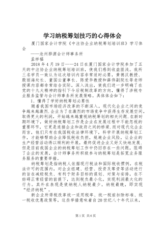 学习纳税筹划技巧的心得体会