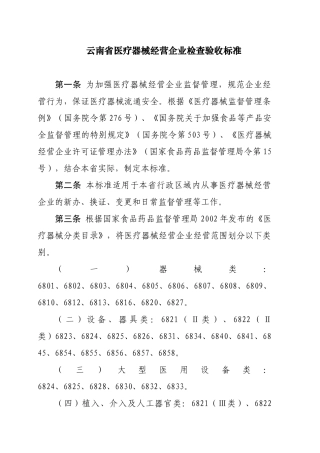 云南省医疗器械经营企业检查验收标准-云南审计信息网