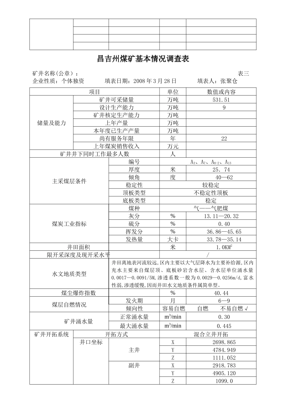 鑫龙煤矿基本情况调查表_第3页