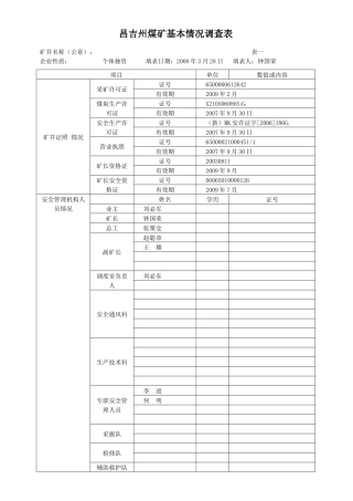 鑫龙煤矿基本情况调查表