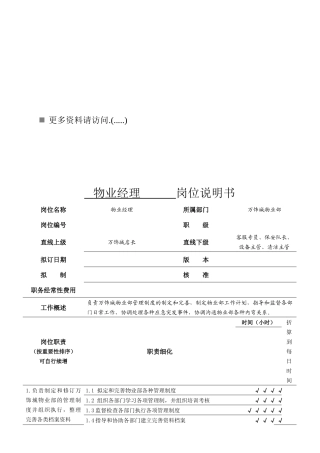 物业酒店公司岗位说明