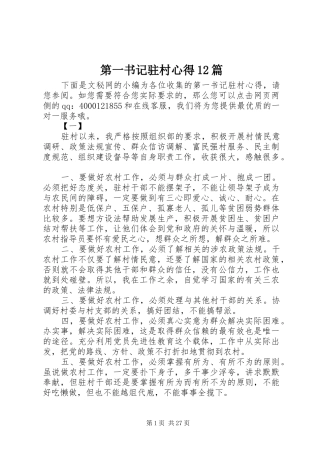 第一书记驻村心得12篇