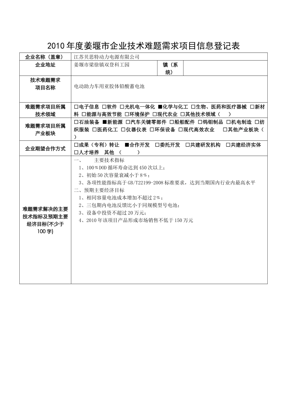 XXXX江苏省姜堰市企业技术难题需求-新能源-XXXX年_第2页