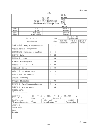化工施工验收电气仪表表格