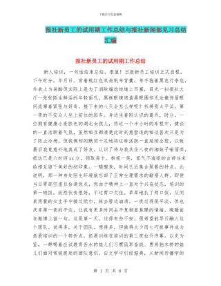 报社新员工的试用期工作总结与报社新闻部见习总结汇编