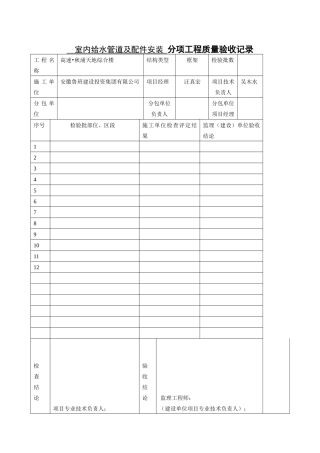 主体分部分项工程质量验收记录