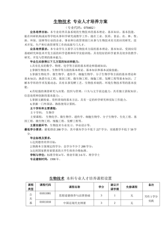 生物技术专业培养方案-生物技术专业人才培养方案