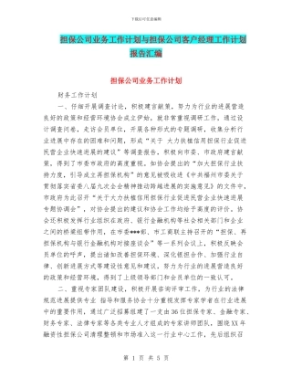 担保公司业务工作计划与担保公司客户经理工作计划报告汇编