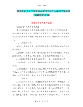 担保公司个人工作总结与担保公司个人年终工作总结汇编