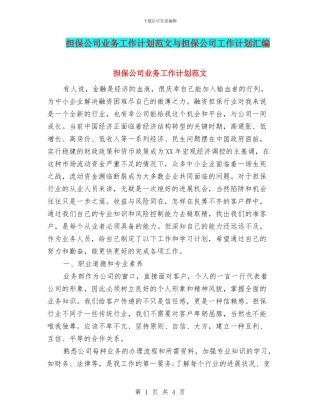 担保公司业务工作计划范文与担保公司工作计划汇编