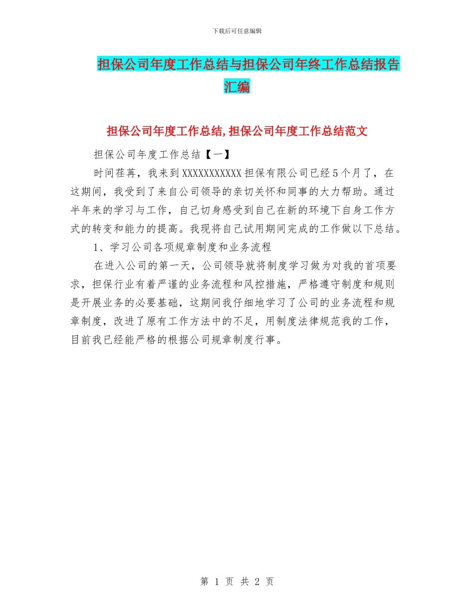 担保公司年度工作总结与担保公司年终工作总结报告汇编_第1页