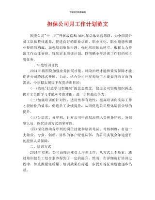 担保公司月工作计划范文