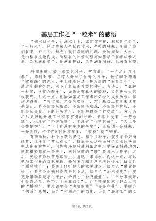 基层工作之“一粒米”的感悟