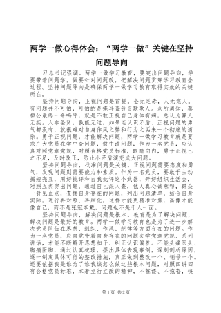 两学一做心得体会：“两学一做”关键在坚持问题导向
