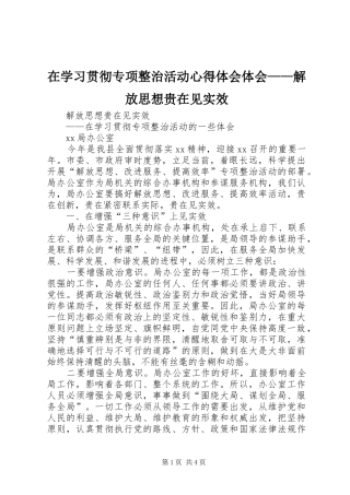 在学习贯彻专项整治活动心得体会体会——解放思想贵在见实效