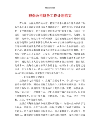 担保公司财务工作计划范文
