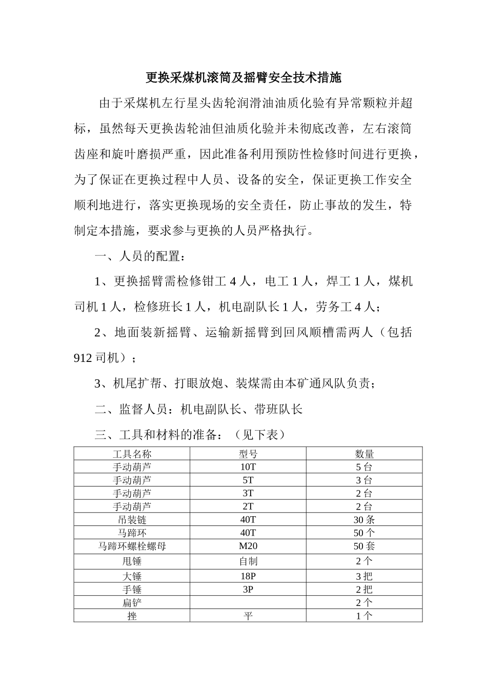 更换采煤机滚筒及摇臂安全技术措施(实施后)_第1页
