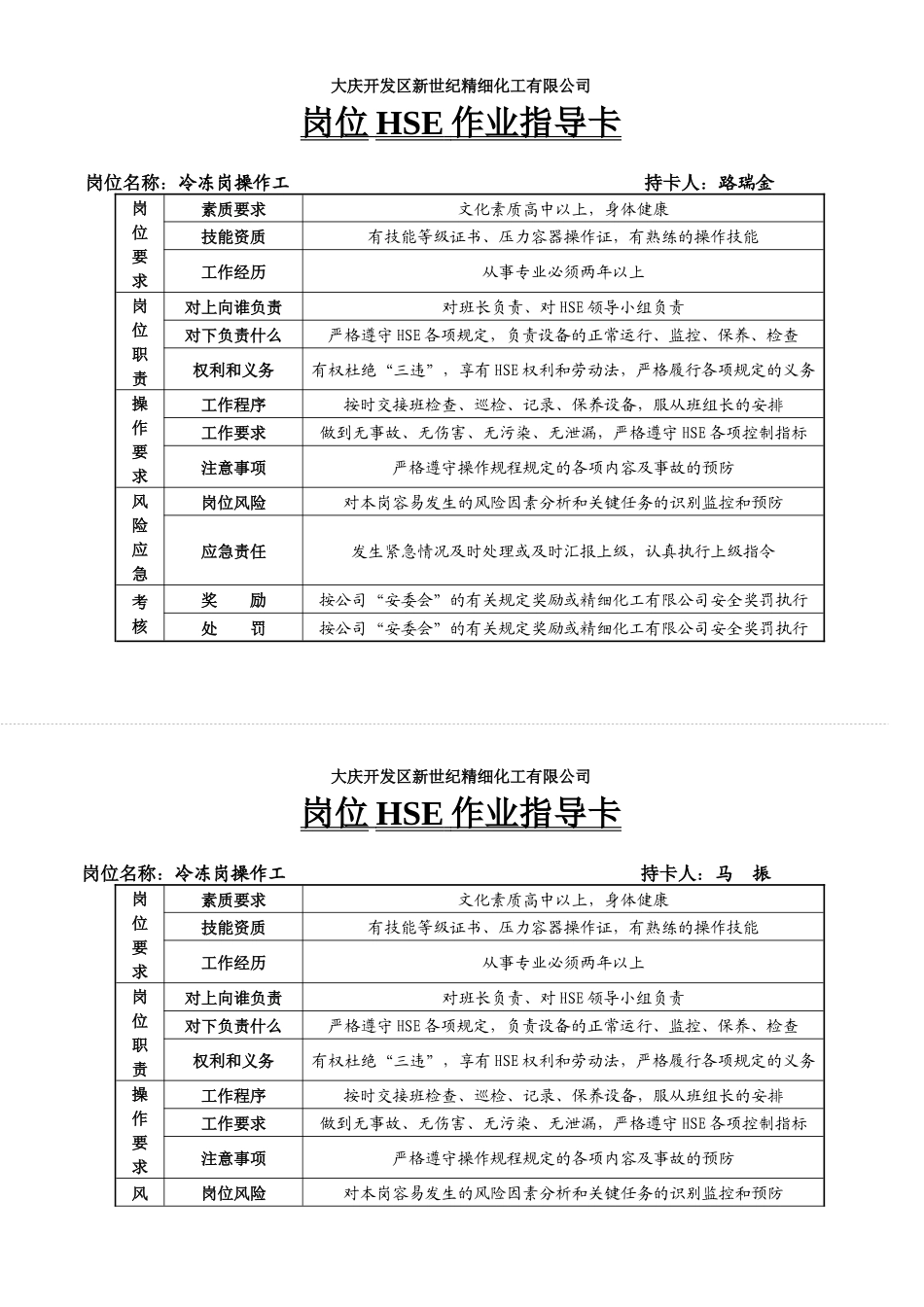 XX开发区新世纪精细化工有限公司岗位HSE作业指导卡（DCO 39）_第1页