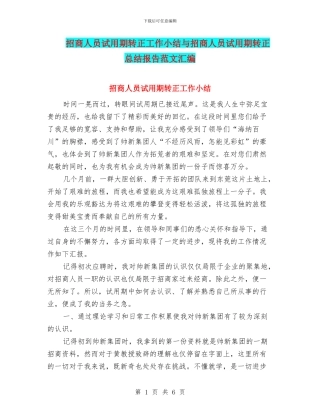 招商人员试用期转正工作小结与招商人员试用期转正总结报告范文汇编