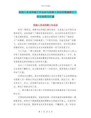 招商人员试用期工作总结与招商人员试用期满转正工作小结范文汇编