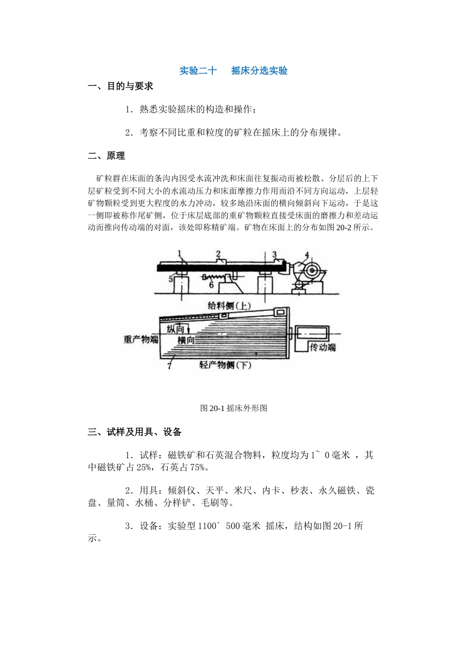 【采矿课件】实验二十摇床分选实验_第1页