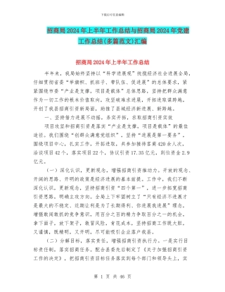 招商局2024年上半年工作总结与招商局2024年党建工作总结汇编