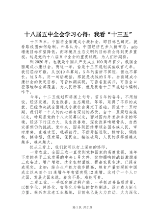 十八届五中全会学习心得：我看“十三五”