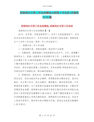 招商局长引资工作总结精选与招商工作总结汇编.doc