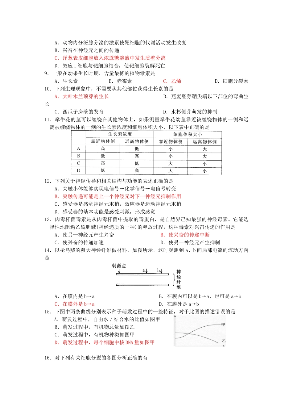 生物卷·江苏省赣榆县教研室X年期末调研试题_第2页