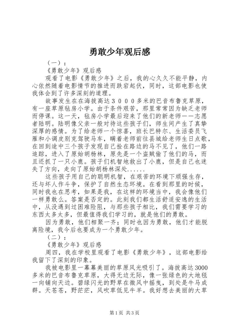 勇敢少年观后感_第1页