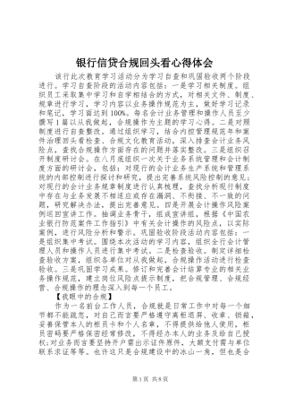 银行信贷合规回头看心得体会