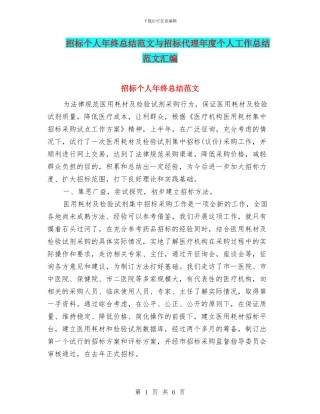 招标个人年终总结范文与招标代理年度个人工作总结范文汇编