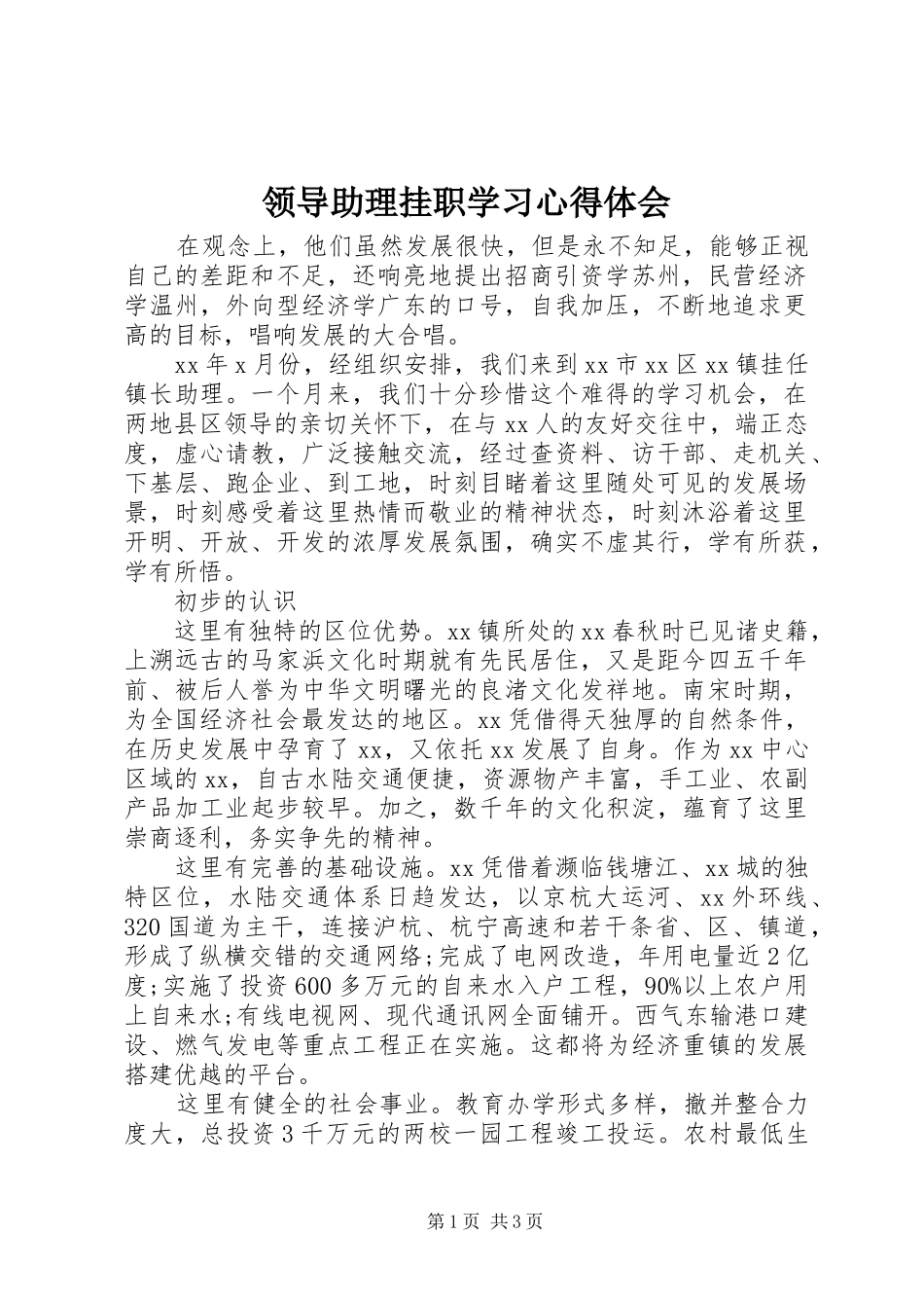 领导助理挂职学习心得体会_第1页
