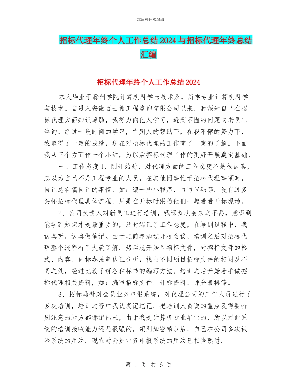 招标代理年终个人工作总结2024与招标代理年终总结汇编_第1页