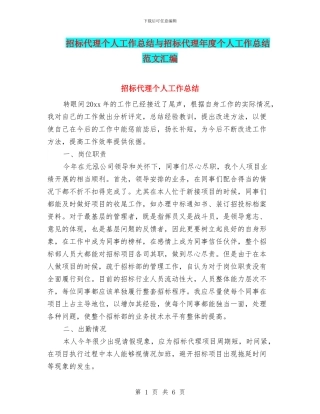 招标代理个人工作总结与招标代理年度个人工作总结范文汇编