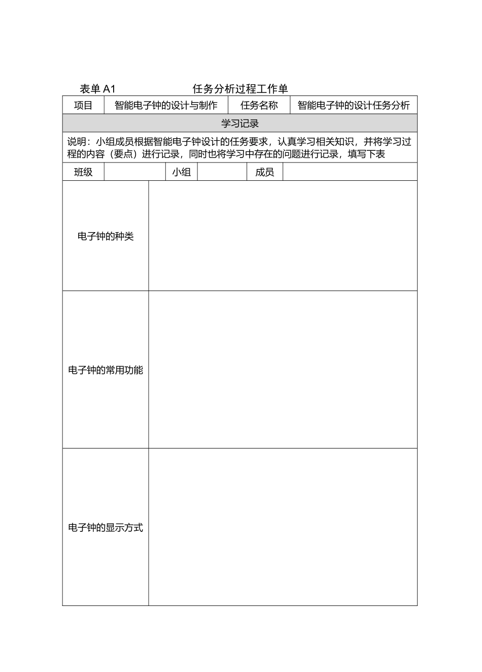 智能电子产品设计与制作工作单_第1页