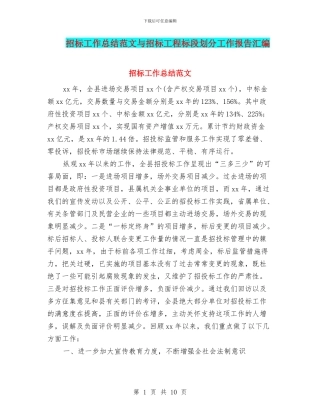 招标工作总结范文与招标工程标段划分工作报告汇编