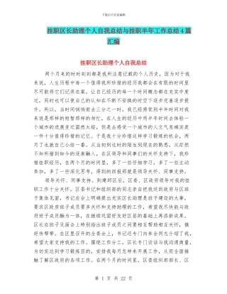 挂职区长助理个人自我总结与挂职半年工作总结4篇汇编