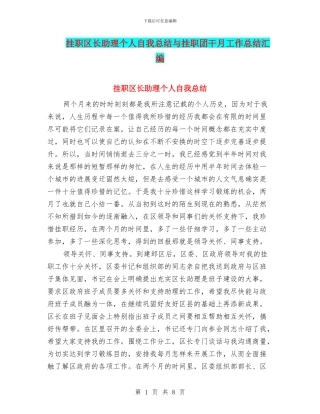 挂职区长助理个人自我总结与挂职团干月工作总结汇编