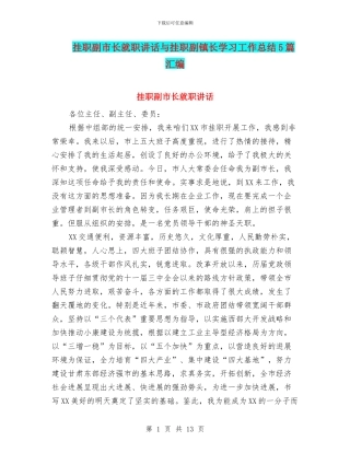 挂职副市长就职讲话与挂职副镇长学习工作总结5篇汇编