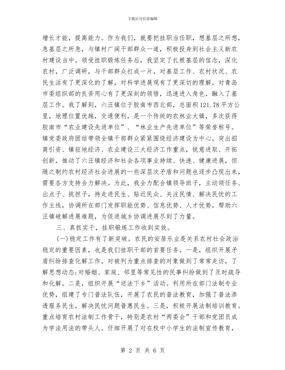 挂职干部年度考核个人工作总结与挂职干部考察材料汇编_第2页