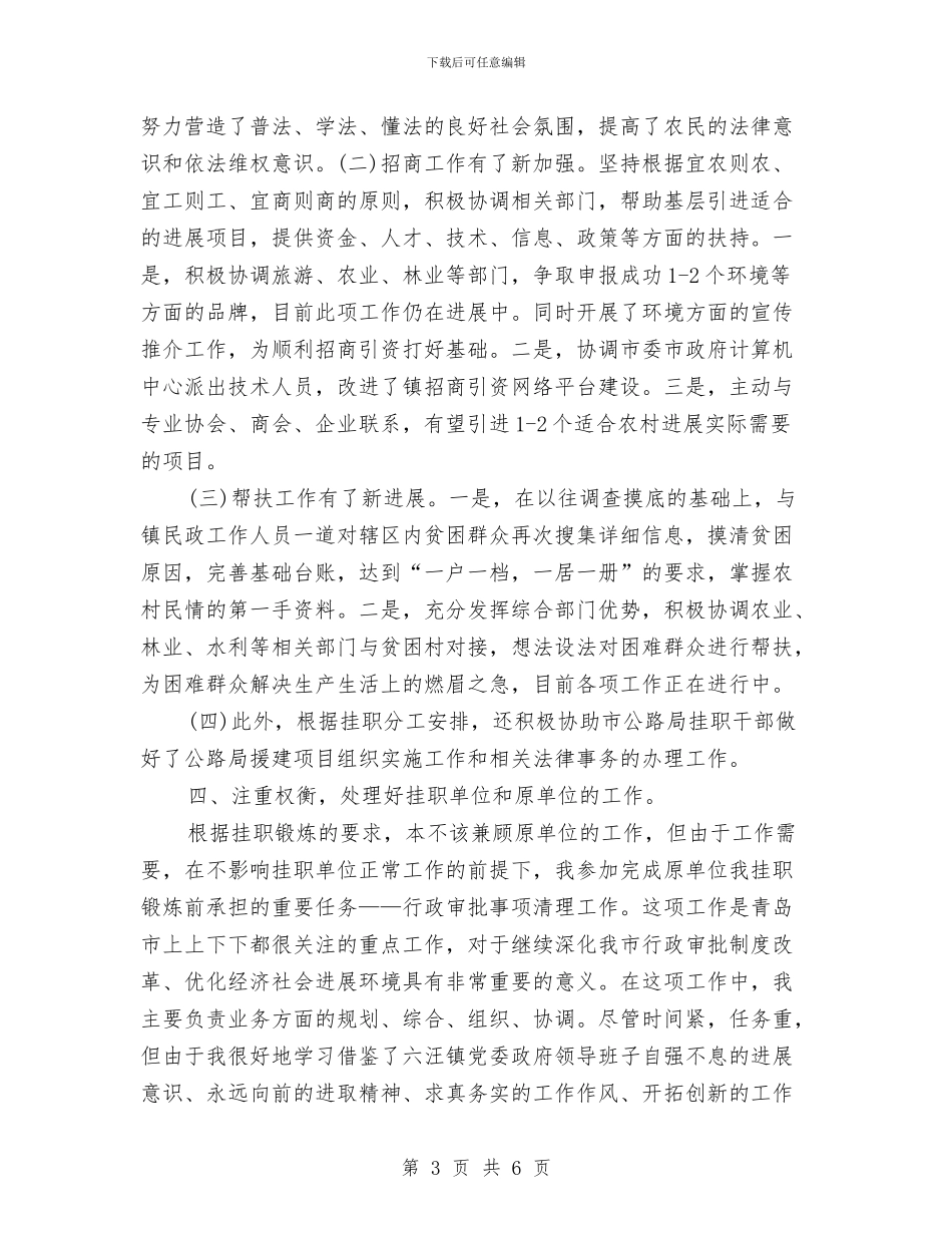 挂职干部年度考核个人工作总结与挂职干部考察材料汇编_第3页