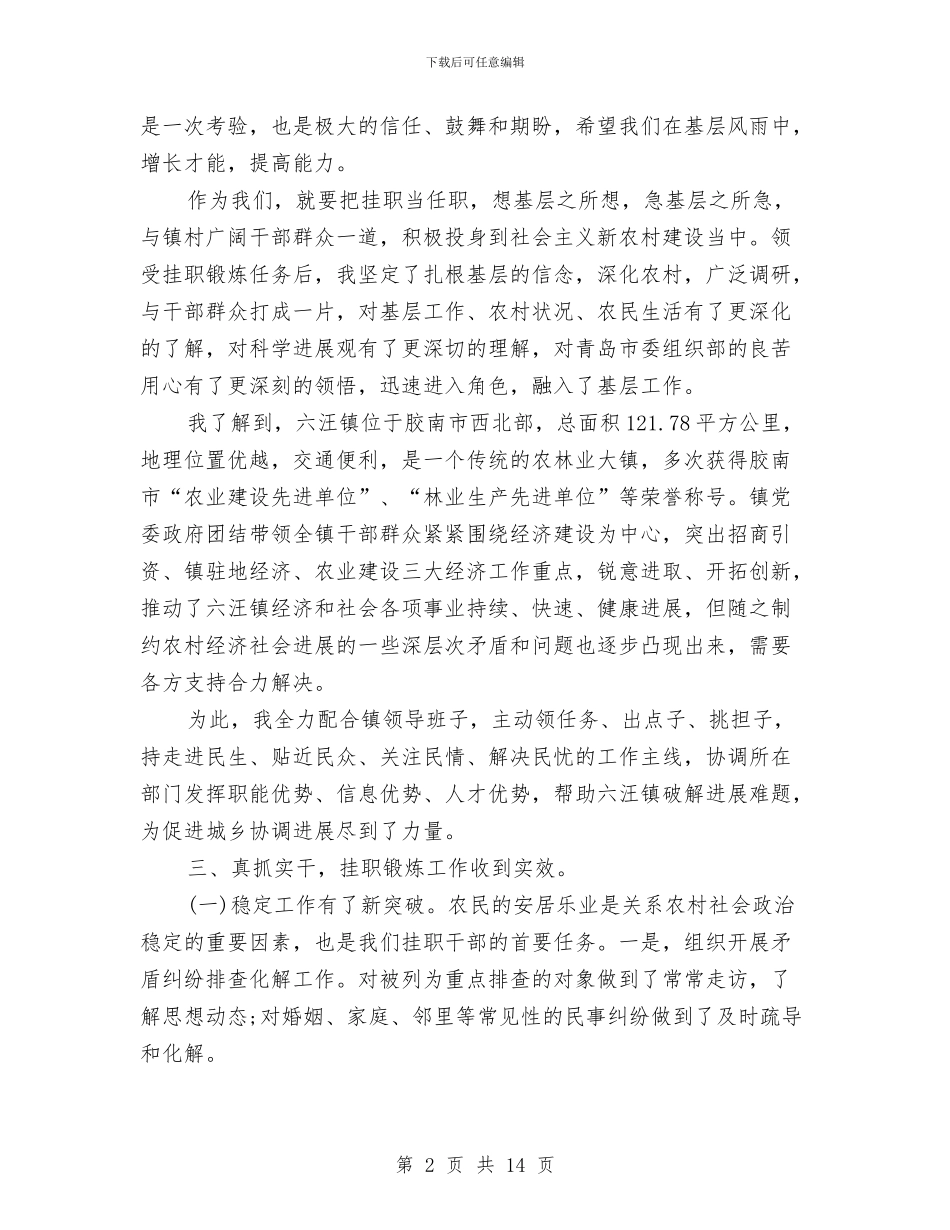 挂职干部个人工作总结(三篇)与挂职干部基层服务述职总结汇编_第2页