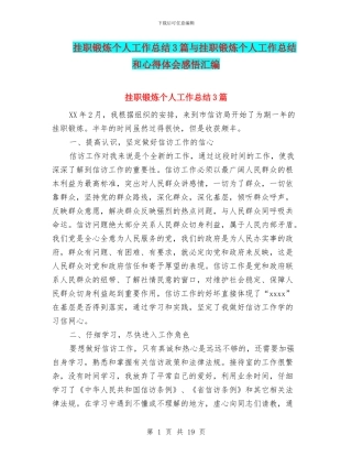 挂职锻炼个人工作总结3篇与挂职锻炼个人工作总结和心得体会感悟汇编