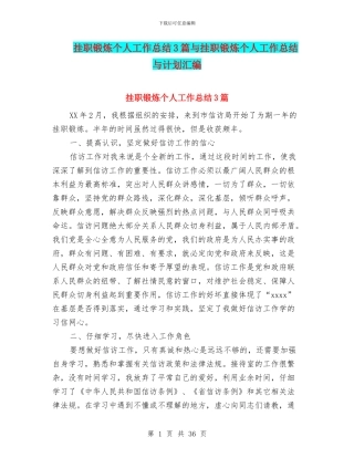 挂职锻炼个人工作总结3篇与挂职锻炼个人工作总结与计划汇编