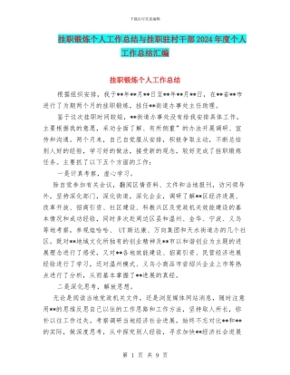 挂职锻炼个人工作总结与挂职驻村干部2024年度个人工作总结汇编