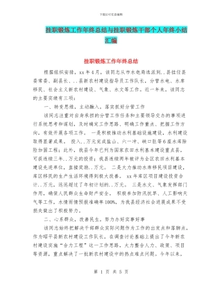 挂职锻炼工作年终总结与挂职锻炼干部个人年终小结汇编