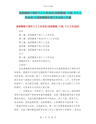 挂职锻炼干部年个人工作总结与挂职锻炼年度工作总结1汇编