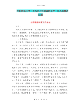 挂职锻炼年度工作总结与挂职锻炼年度工作总结精选汇编